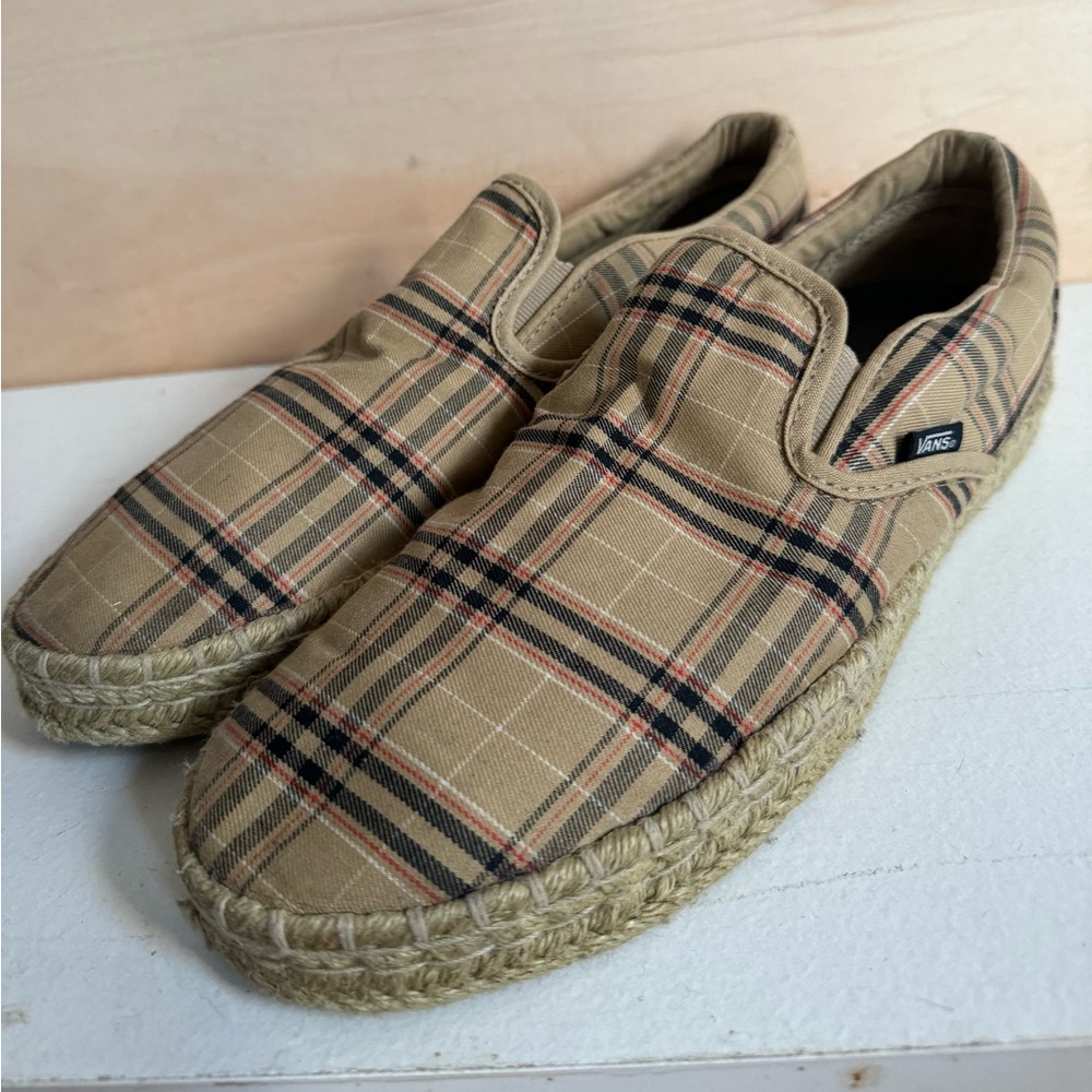 Vans Slip-On Plaid Espadrille Jute Khaki Red Black Men's 10